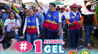 Incumbent Biñan, Laguna Vice Mayor Gel Alonte, his running mate Councilor Dada Reyes, and incumbent Mayor Arman Dimaguila Jr. launch their house-to-house campaign on Friday, March 28. Prior to this, they attended a mass at San Isidro Labrador de Bi