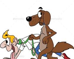 dog walking with its ownerの画像