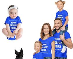 family wearing matching Tshirts with a baby and pet photoの画像