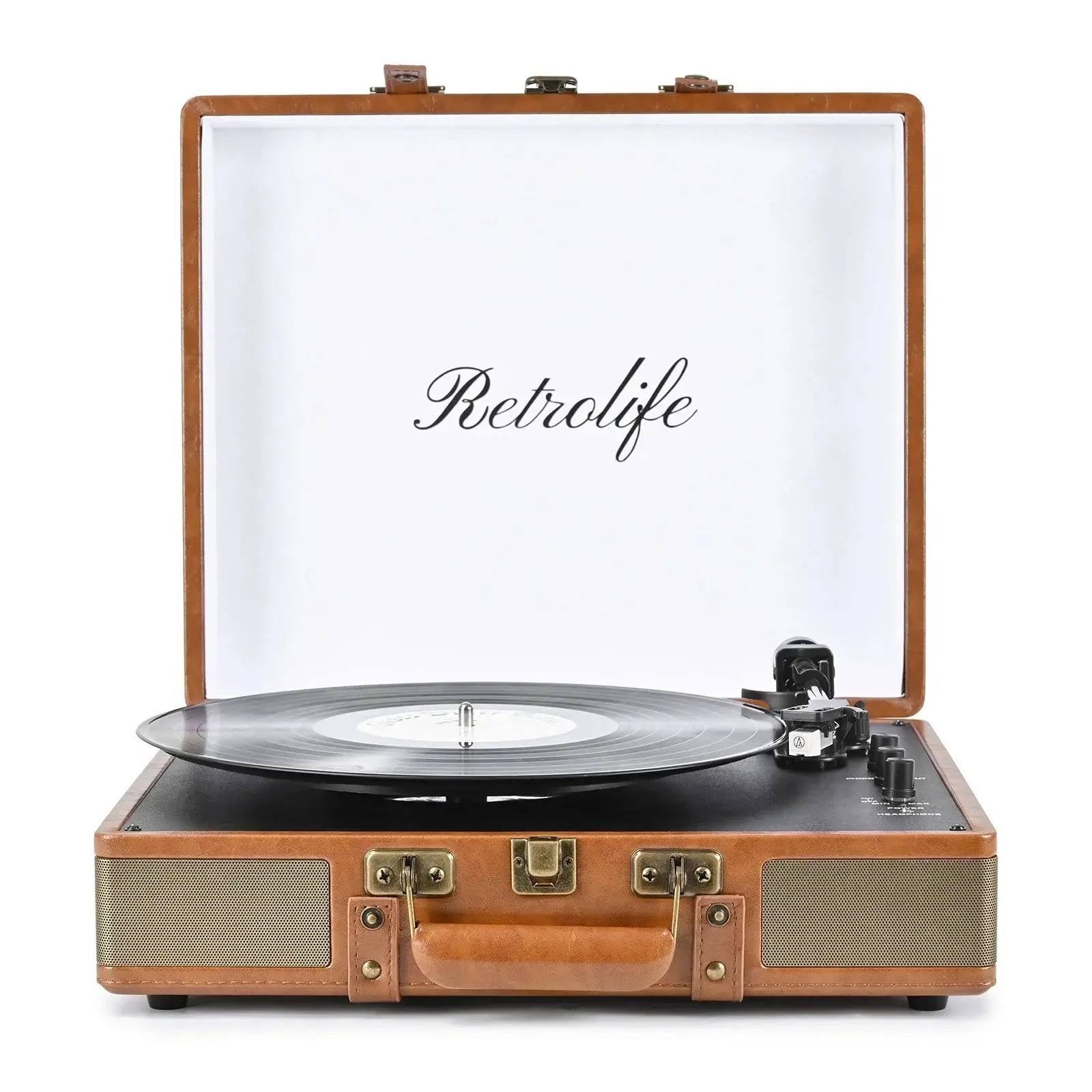 Retrolife Vintage Bluetooth Input & Output Record Player with Built-in HiFi Speakers