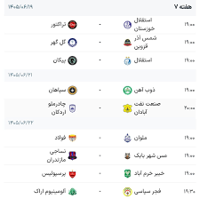 برنامه هفته هفتم لیگ برتر فوتبال جدول|ایمنا