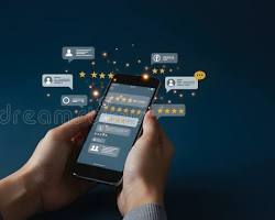 smartphone displaying positive customer reviewsの画像