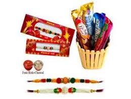Image result for Rakhi chocolates or small cakes with gifts to agra images