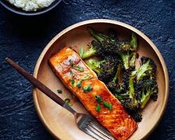 Image of Salmon with Teriyaki Glaze and Roasted Broccoli