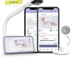 Изображение: baby sleeping soundly in a crib with an AIpowered baby monitor displaying realtime data on a nearby smartphone