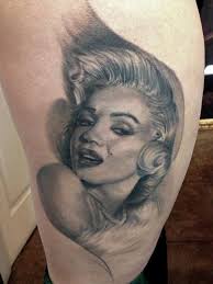 Art Junkies Tattoo Studio : Tattoos : Fine Line : Black and Grey Portrait Tattoo of Marilyn Monroe - monroe%2520healed%2520web