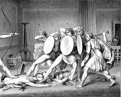 Image of Odyssey Book 22 classical art Slaughter of the Suitors and Battle in the Hall