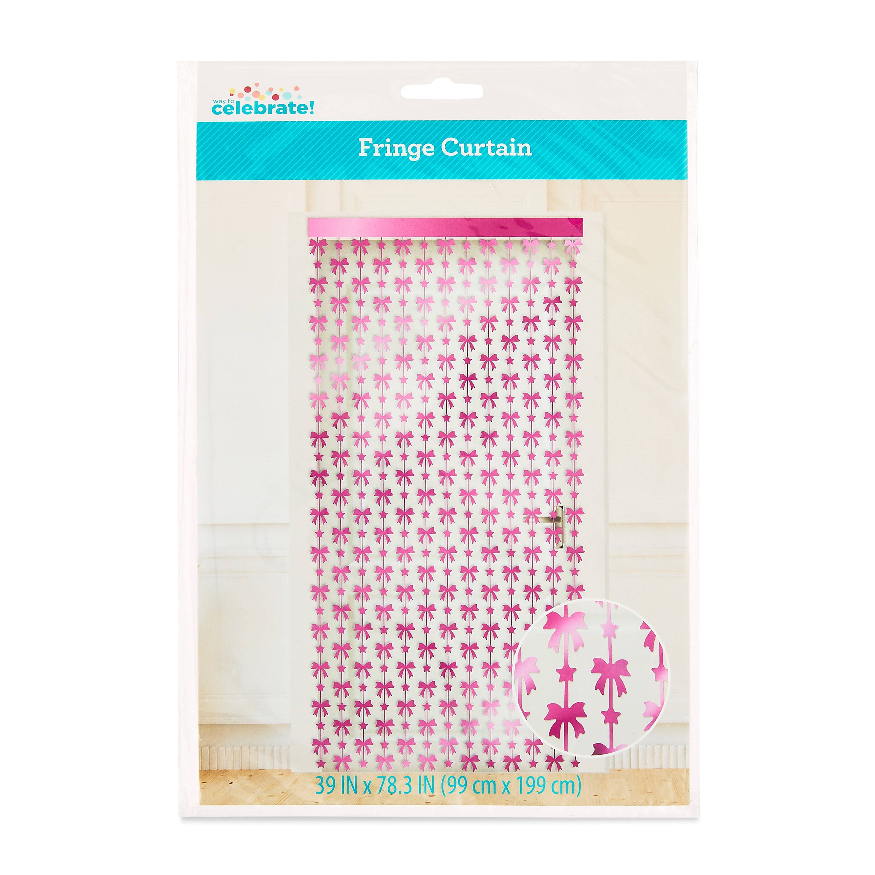 Pink Bows and Stars Foil Fringe Curtain