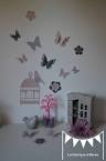 Deco chambre bebe fille gris et rose papillon