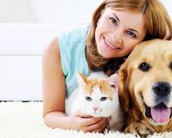 happy pet owner with their dog or catの画像