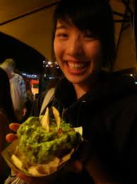 My friend Melinda samples some prize-winning guacamole - IMG_5695