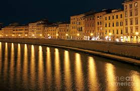 Night View Of River Arno Bank In Pisa Photograph