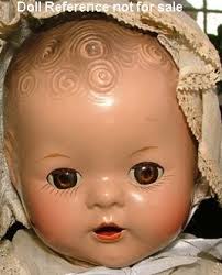 1930s R &amp; B Dream Baby doll, 11&quot; tall, all composition head with molded hair and jointed body, sleep eyes, open mouth, doll mark R &amp; B Doll Co. - ar_dream11baby_fa