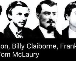 Image of Black and white portraits of Ike Clanton, Tom McLaury, Frank McLaury, and Billy Clanton, the cowboys involved in the gunfight