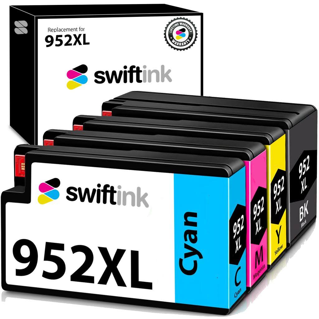 Compatible Replacement 4-Set High Yield Ink Cartridges for HP 952XL: 1 each of Black / Cyan / Magenta / Yellow | Swift Ink