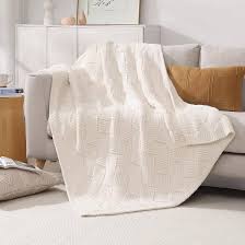 Amazon.com: WRENSONGE Cream White Throw Blanket for Couch, Soft Cozy Warm Knitted Throw Blanket for Bed, Weaving Patterns Blanket for Living Room, Sofa, Chair, Camping, Travel Bed Blanket - 50"*70" : Home