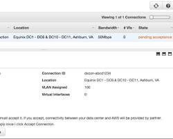 Image of creating a Direct Connect connection in the AWS Management Console