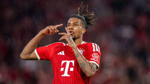 Michael Olise celebrates Bayern Munich goal against Stuttgart