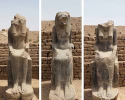 Image of group of Sekhmet statues within the Temple of Mut.