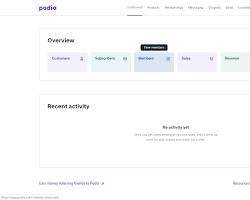Image of Podia platform dashboard screenshot