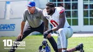 New York Giants players preparing for the preseason game against the Minnesota Vikings