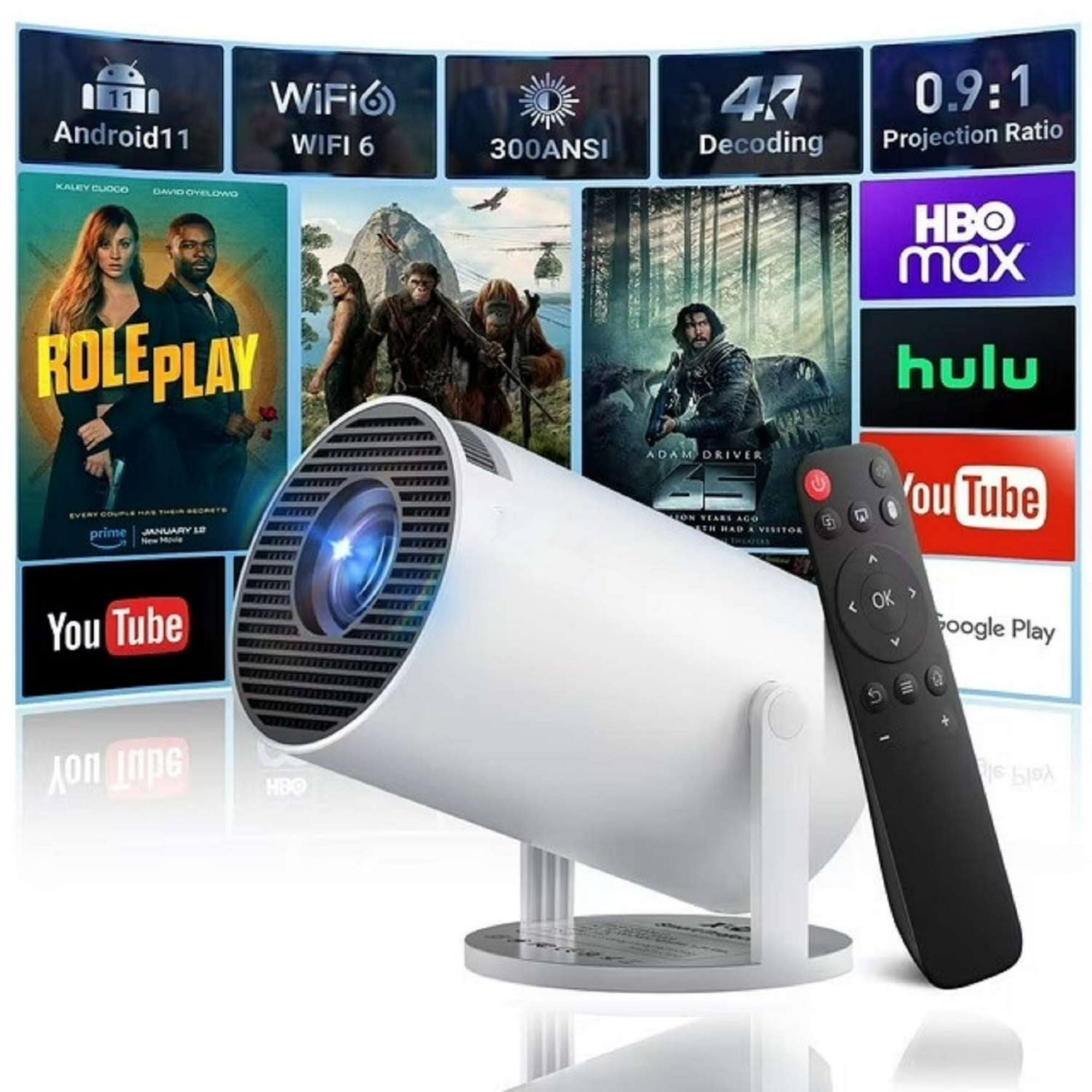 Mini Projector with Wifi 6 and Bluetooth,4K 1080p Portable Projectors 180 Rotatable 130'' Screen Movie Projector Auto Keystone Compatible for Laptop