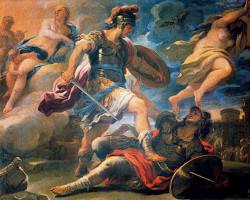 Image of Aeneid Book 8 classical art Aeneas visits Evander Palatine Shield of Aeneas Vulcan