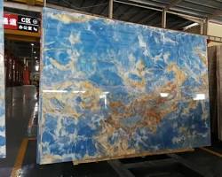 Blue Onyx Stone Slab Iran Isfahan used as backsplashes