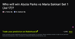 July 17, 2026: Alycia Parks vs Maria Sakkari: Set 1 Winner Tennis Prediction Market