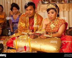 Image of traditional Cambodian wedding ceremony taking place on a floating village
