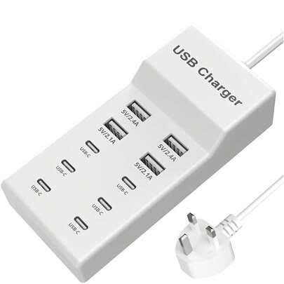 USB C Charger,10 Ports USB Charger Station with 6 Ports USB-C Charger, Desktop 50W Multi Port USB Charger Compatible with iPhone 12/13/14/15/16/Galaxy