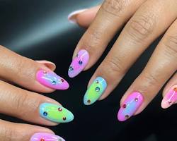 Image of hand with each nail painted a different bright color