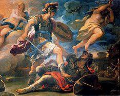 Image of Aeneid Book 12 classical art Aeneas vs Turnus duel death of Turnus final battle