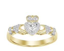 Image of Claddagh Ring with Diamond Heart gold diamond ring for men