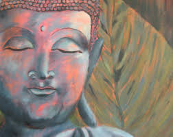 Buddha, peaceful, closed eyes, spiritual art, print, asian art, zen, 11x14 Buddha art print, green and gold, glowing Buddha, painted Buddha. - il_340x270.457794469_pshu