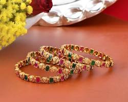 Image of Voylla women's gold plated bangles and necklaces lifestyle