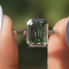Emerald Cut Moissanite Bezel Set ring