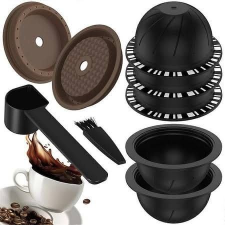 5pcs Reusable Vertuo Pods for Nespresso Machine, Coffee Capsule with 2 Silicone Lids 1 Spoon and Bru