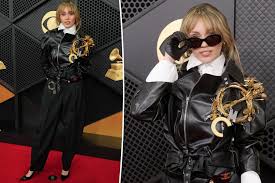 Miley Cyrus goes rock ‘n’ roll in black leather on Grammys 2026 red carpet