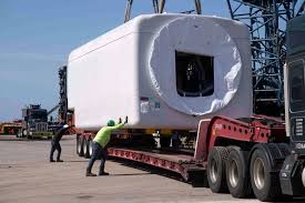 Wind generators prepared for shipment at Port of Pensacola