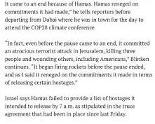 Image of Hamas Reneged On Commitments: Blinken On Why Gaza Ceasefire Ended