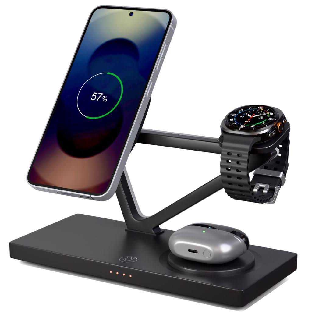 Fast Magnetic Charging Dock | 3-in-1 Wireless Charger for Samsung Devices, Arctic White