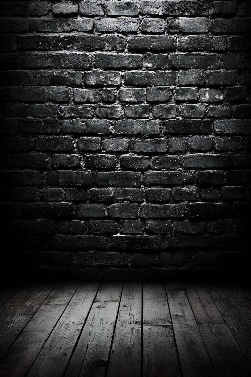 Dark Backdrop Dark Brick Wall with Wooden Floor Portrait Photography Backdrop GQ58-67