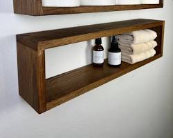 Gambar Open shelves in a minimalist bathroom