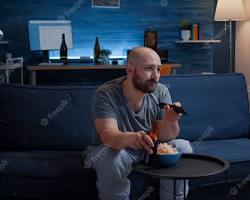 person watching a movie alone in a cozy room