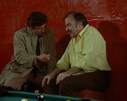 Columbo NBC 1971 TV series Peter Falk Lieutenant Columbo beige raincoat cigar Peugeot 403 1970s television stills, AI generated