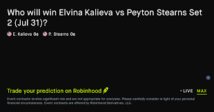 July 31, 2026: Elvina Kalieva vs Peyton Stearns: Set 2 Winner Tennis Prediction Market