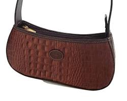 Image of crescent moon shaped leather bag in a rich brown color