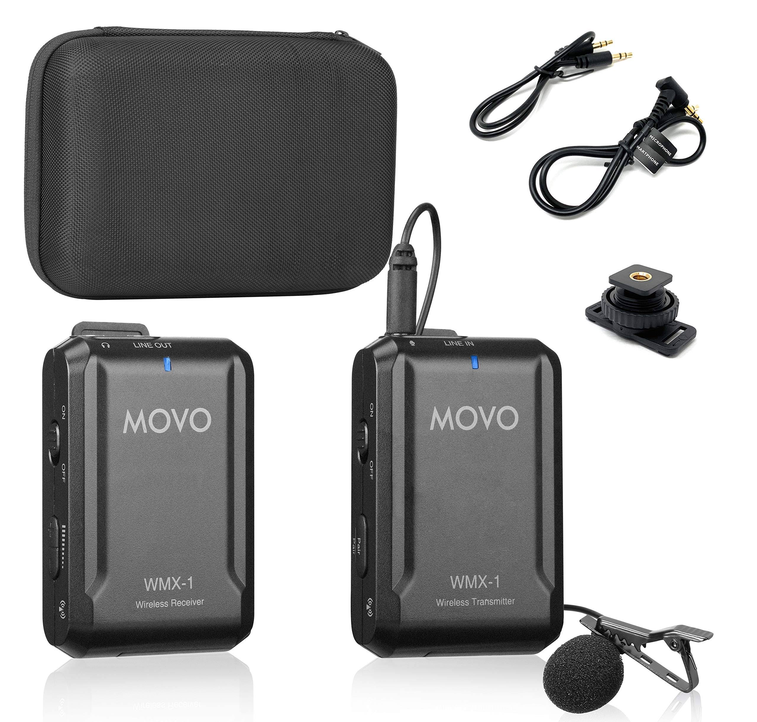 Movo WMX-1 2.4GHz Wireless Lavalier Microphone System Compatible with Cameras and Smartphones