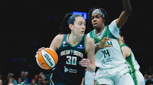 New York Liberty players during a WNBA game
